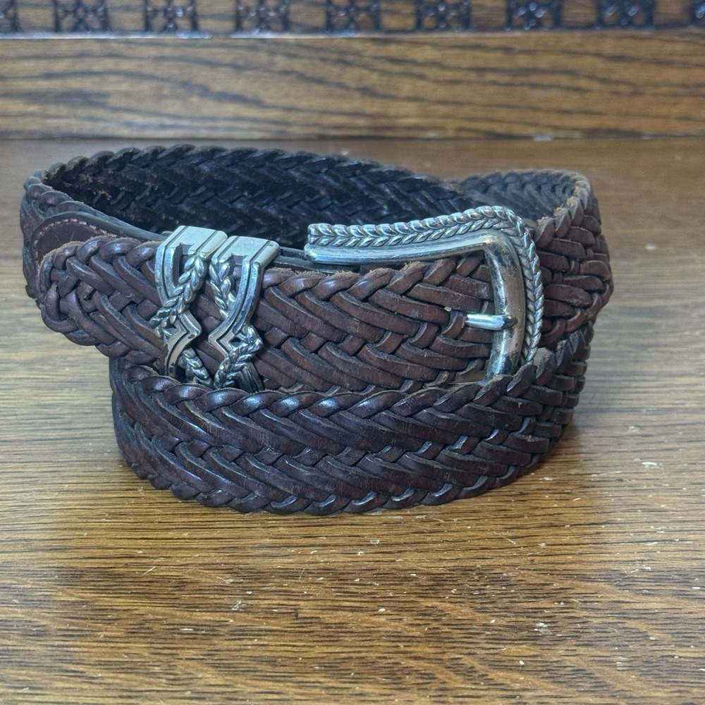 Brighton Women's Braided Leather Belt Brown Silver Buckle ML 32 Western Boho